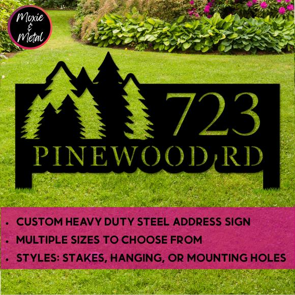 Pine Tree Address Sign - Unique Custom 14 Gauge Steel Metal