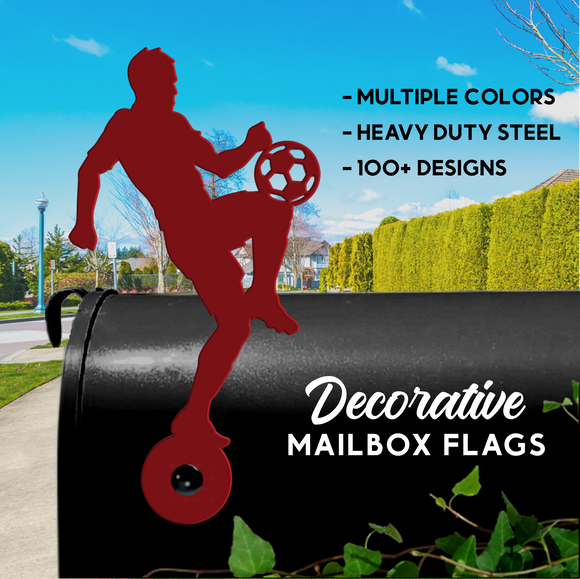 Soccer Player Mailbox Flag - Decorative Mailbox Decor - Metal Mailbox Decoration - Decor Gift