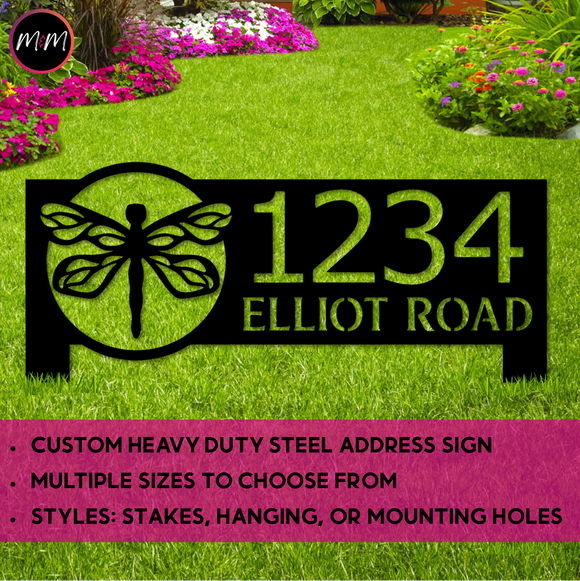 Custom Dragonfly Address Sign - 14 gauge heavy duty Steel