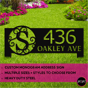 Custom Monogram Address Sign - 14 gauge heavy duty Steel
